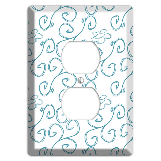 Blue Scroll Flower Contour Duplex Outlet Wallplate