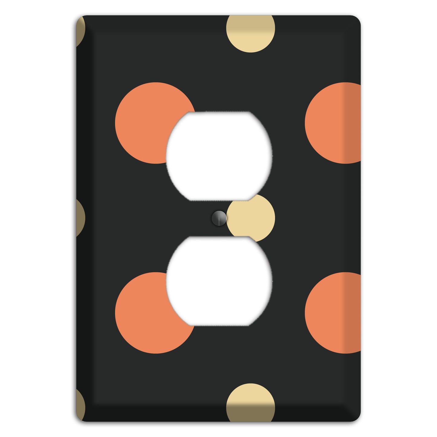 Black with Coral and Beige Multi Medium Polka Dots Duplex Outlet Wallplate