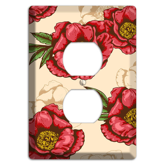 Red Peony Style A Duplex Outlet Wallplate