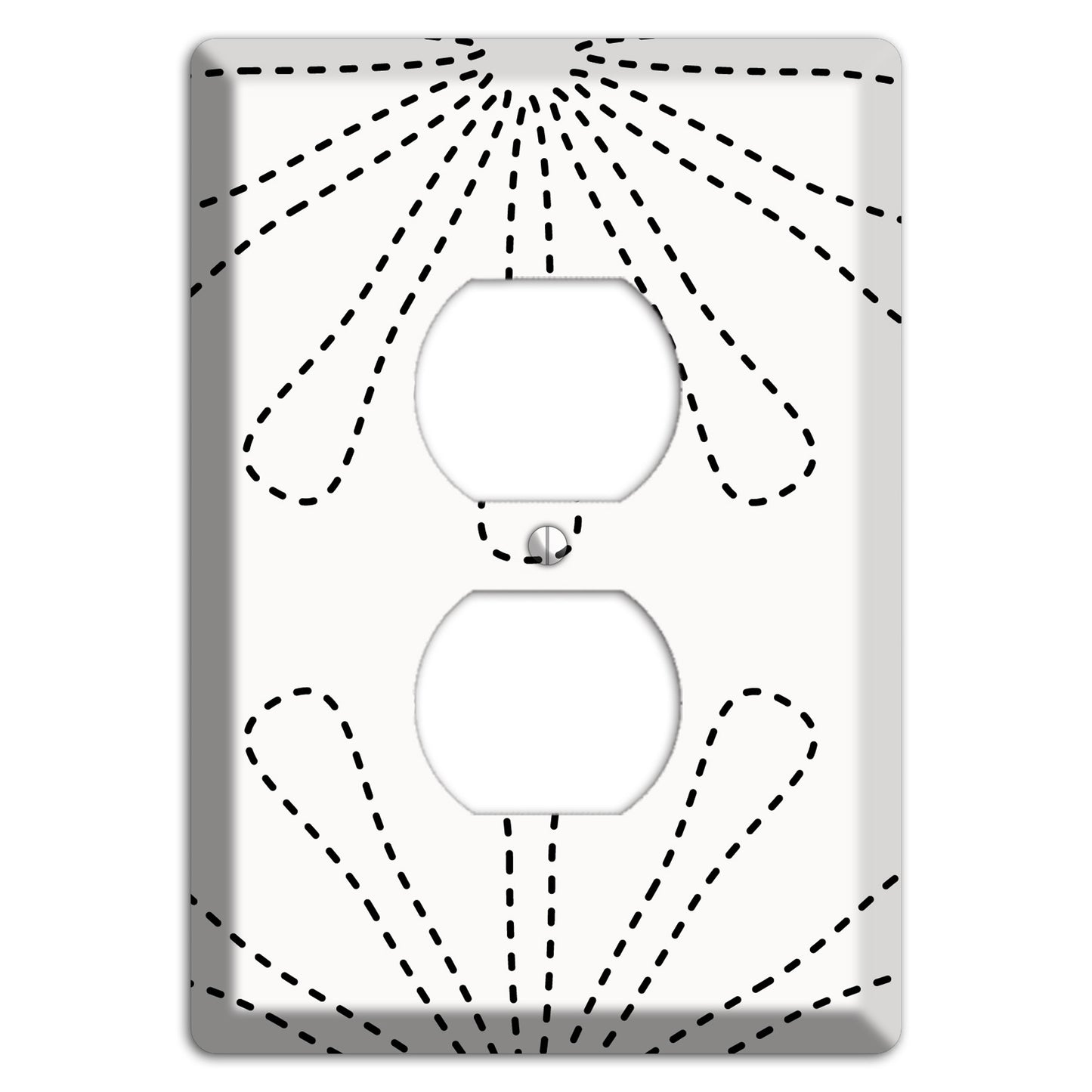 White with Black Retro Stipple Floral Contour Duplex Outlet Wallplate