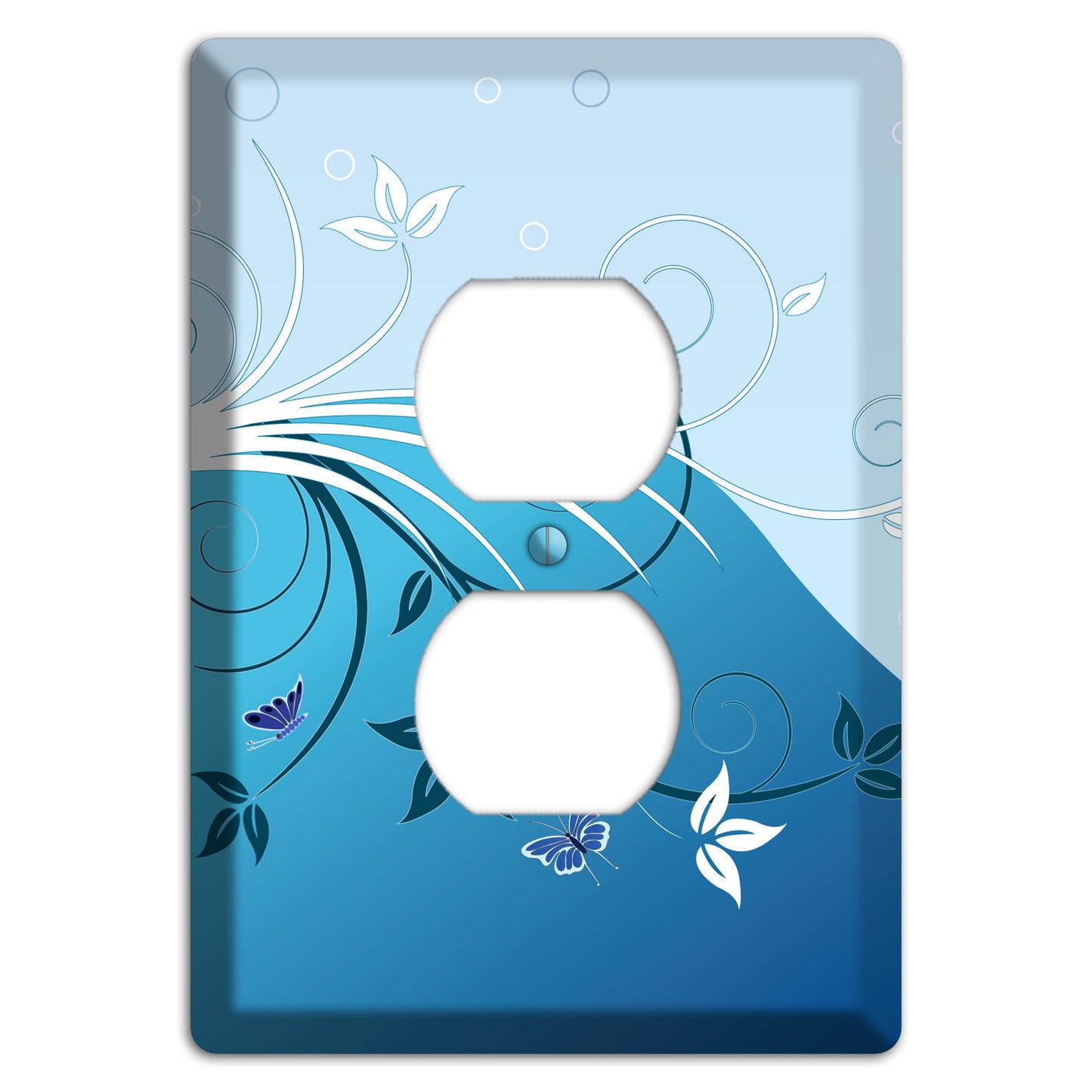 Blue Floral Sprig Duplex Outlet Wallplate