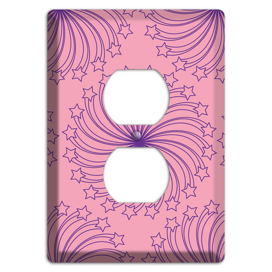 Pink with Purple Star Swirl Duplex Outlet Wallplate