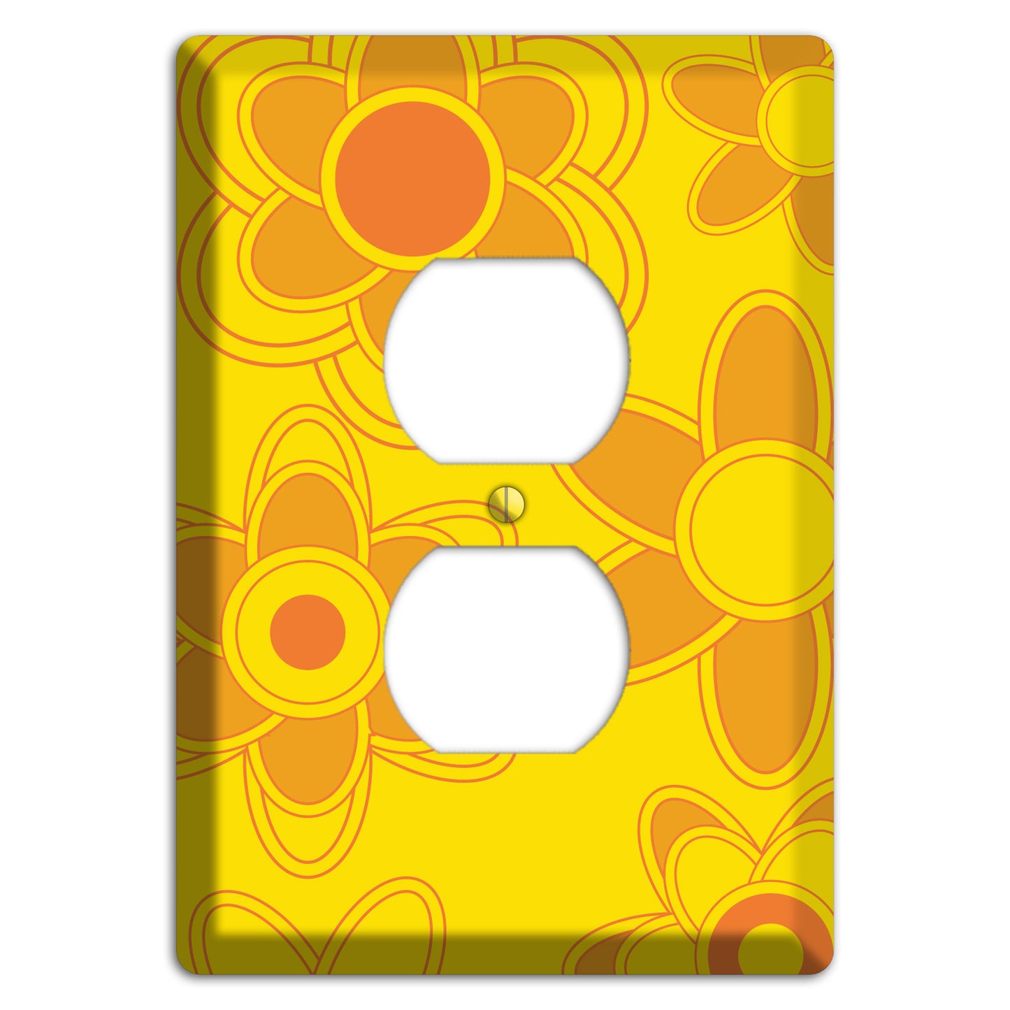 Yellow with Orange Retro Floral Contour Duplex Outlet Wallplate