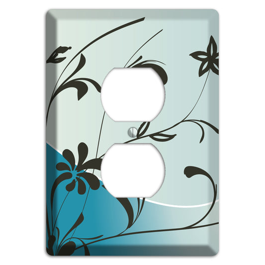 Blue-grey Floral Sprig Duplex Outlet Wallplate