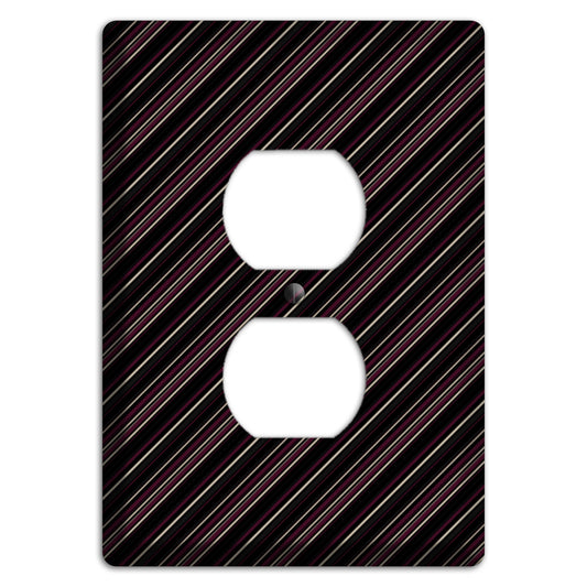 Black with White and Burgundy Angled Pinstripe Duplex Outlet Wallplate