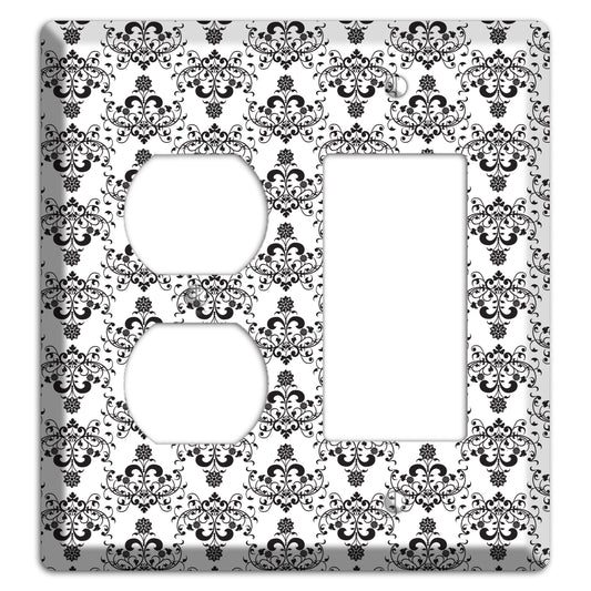 White with Black Cartouche Half Drop Duplex / Rocker Wallplate