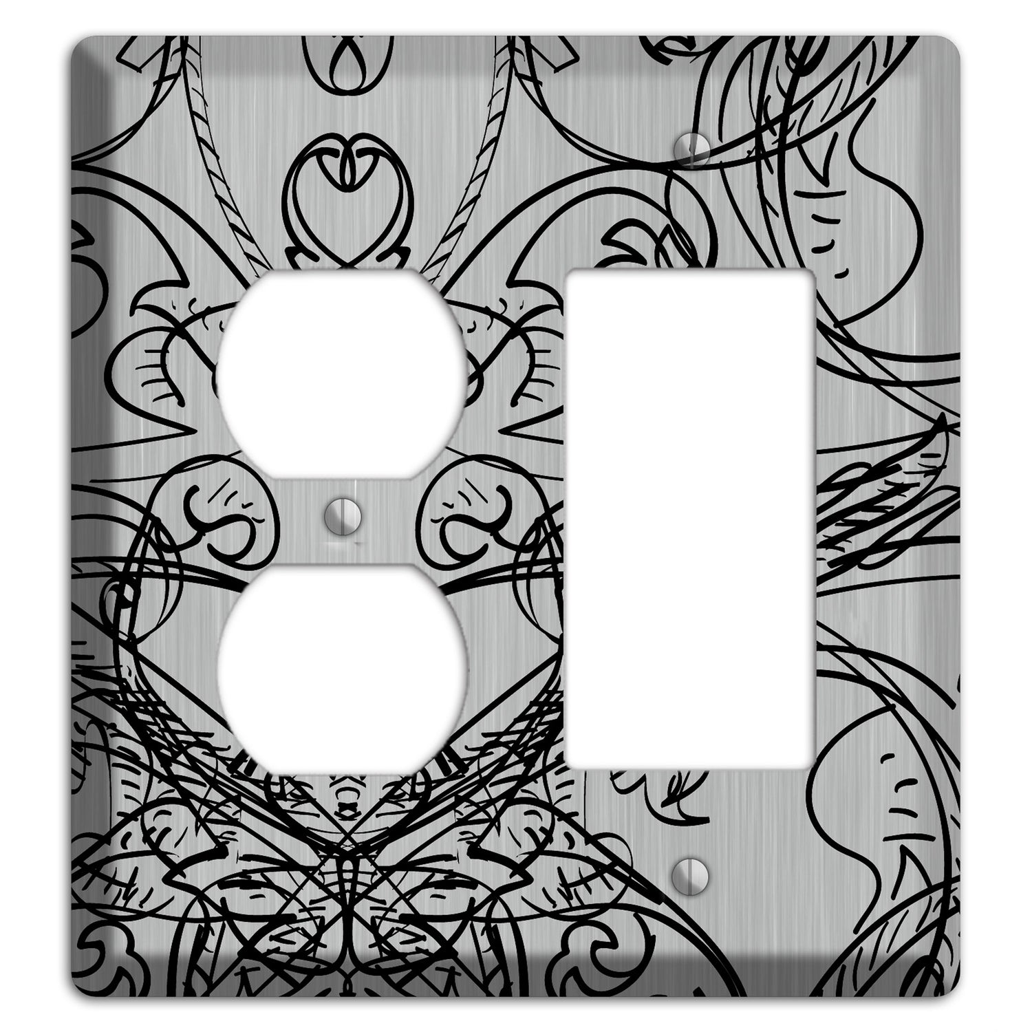 Black Deco Sketch  Stainless Duplex / Rocker Wallplate