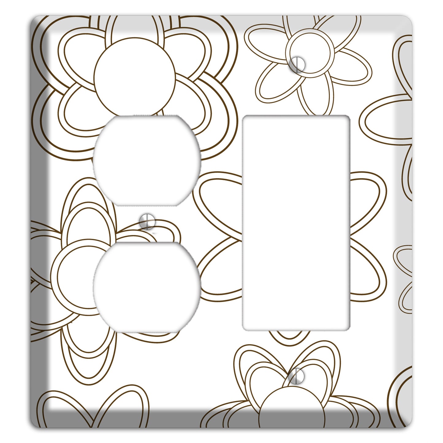 White with Retro Floral Contour Duplex / Rocker Wallplate