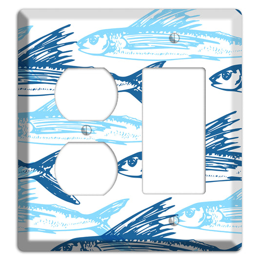 Multi-Blue Fish Duplex / Rocker Wallplate