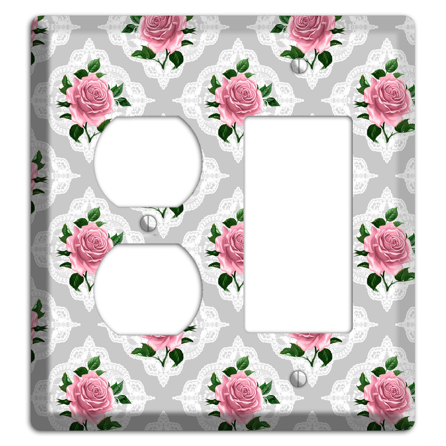 Gray Rose Doily Duplex / Rocker Wallplate