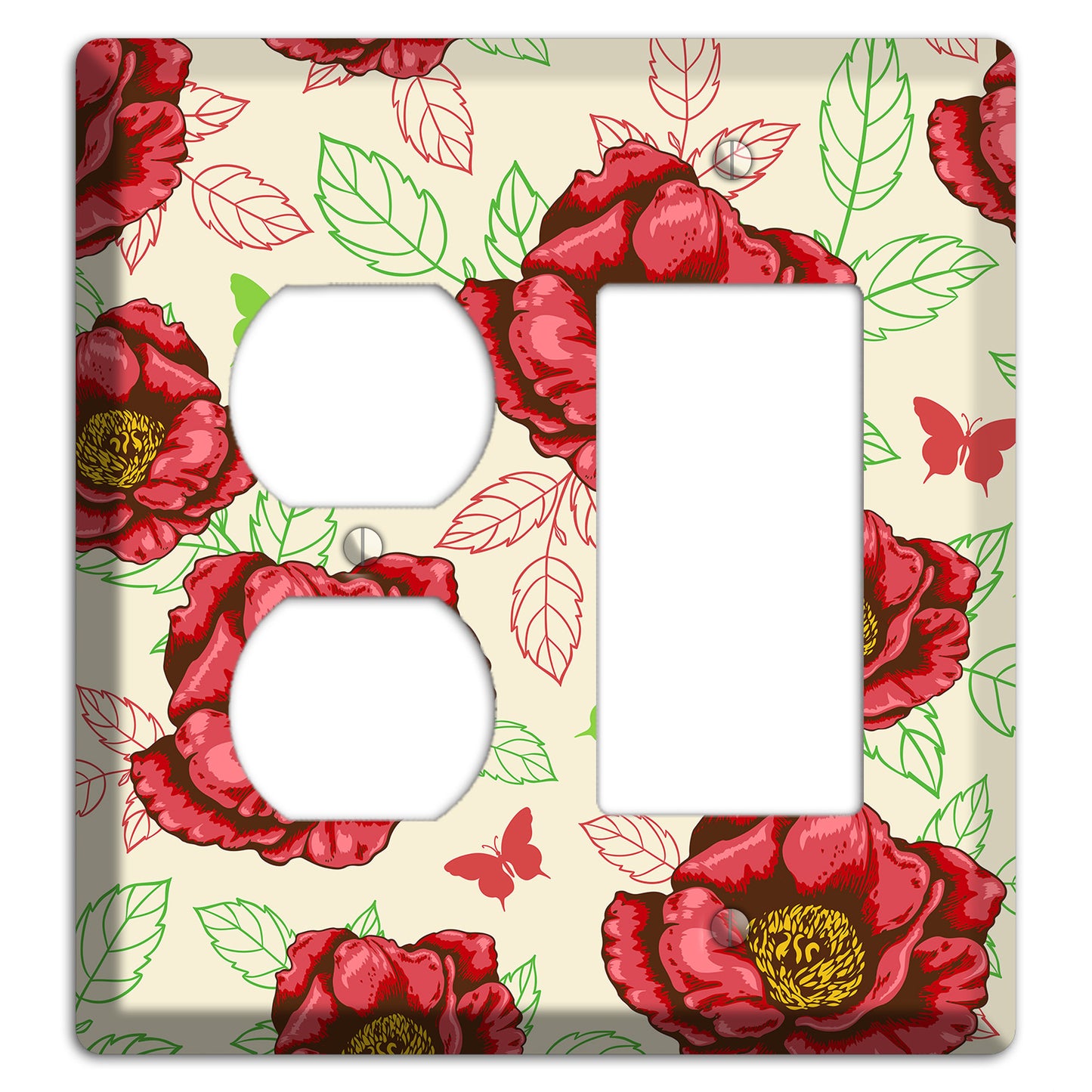 Red Peony Style B Duplex / Rocker Wallplate