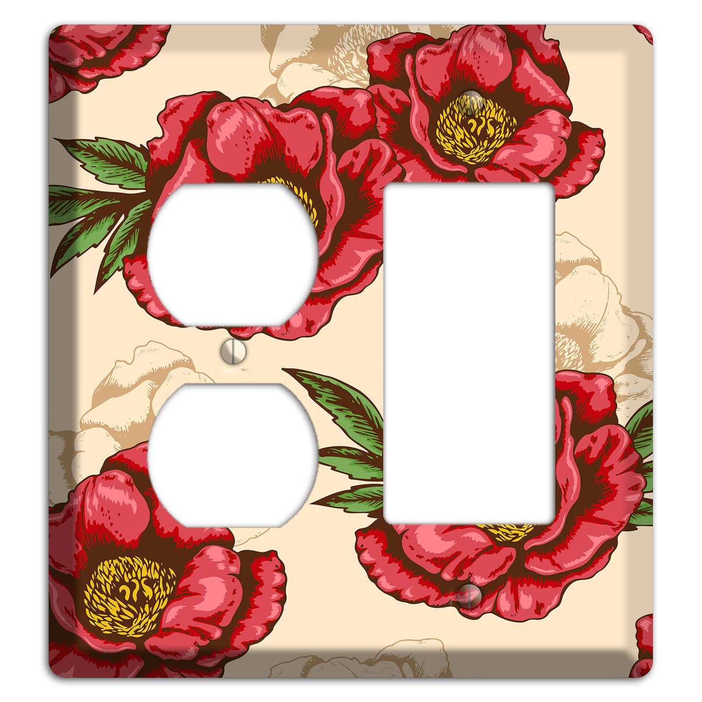 Red Peony Style A Duplex / Rocker Wallplate