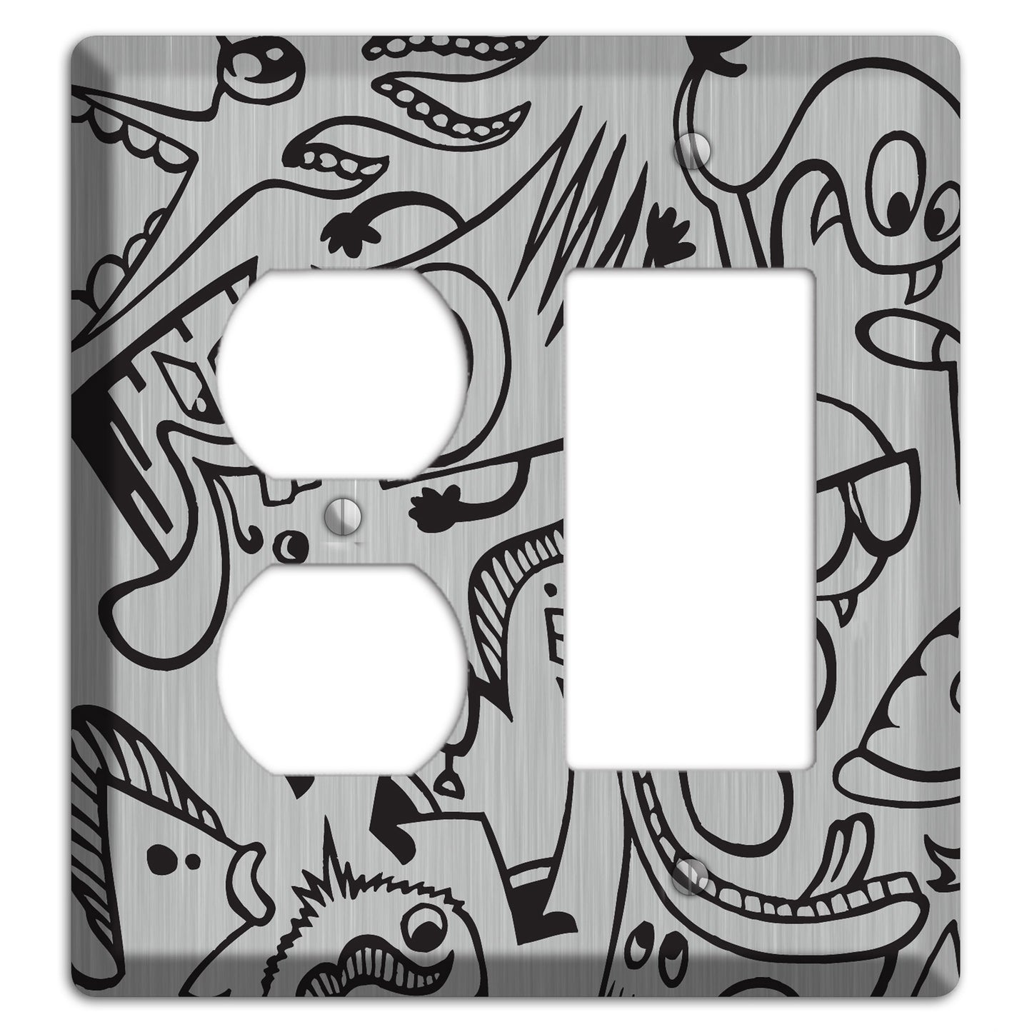 Whimsical Faces 1  Stainless Duplex / Rocker Wallplate