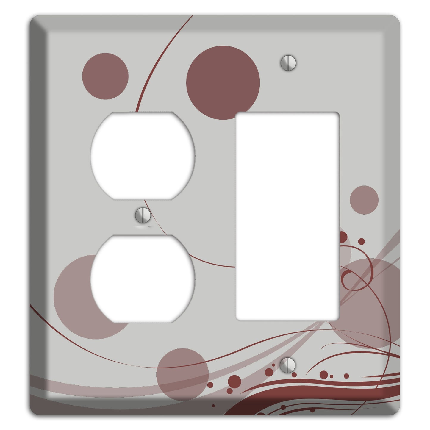 Grey with Maroon Dots and Swirls Duplex / Rocker Wallplate