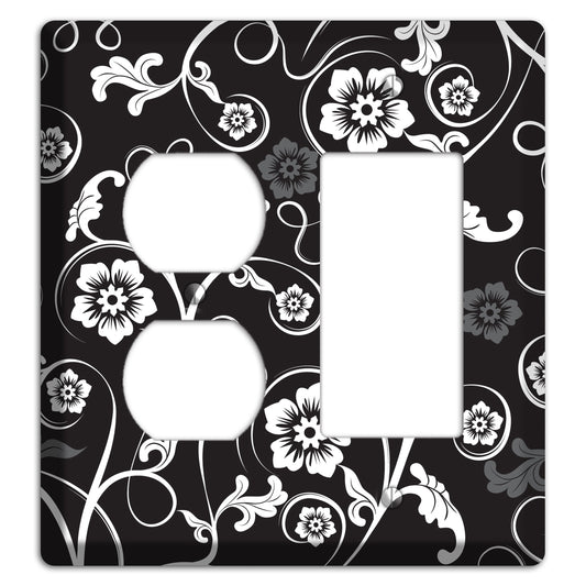 Black with White Flower Sprig Duplex / Rocker Wallplate