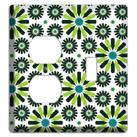 Lime and Teal Scandinavian Floral Duplex / Toggle Wallplate