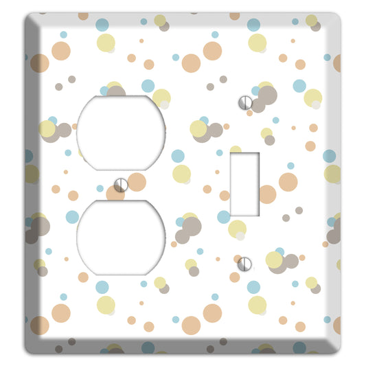 White with Soft Sage Blue and Umber Small Dots Duplex / Toggle Wallplate