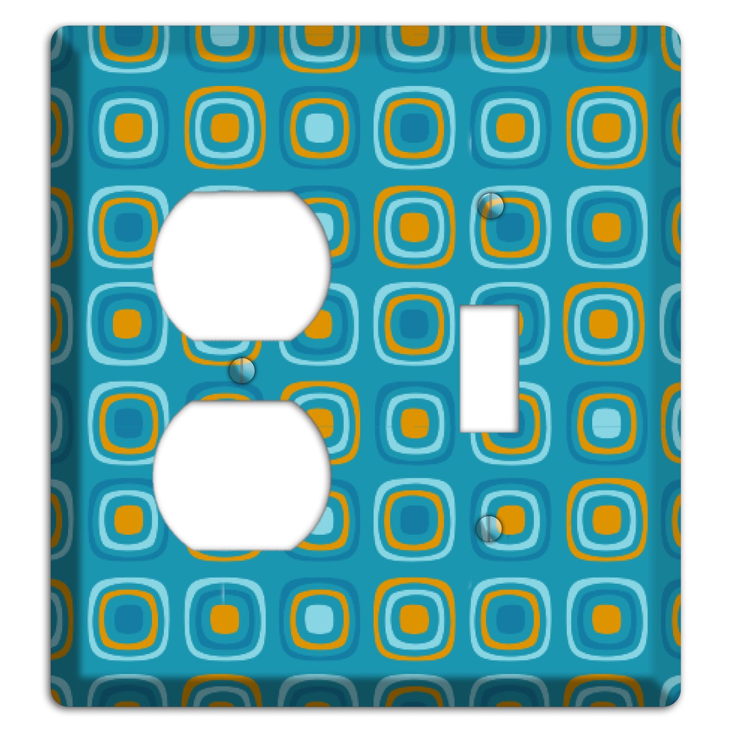 Teal and Mustard Rounded Squares Duplex / Toggle Wallplate