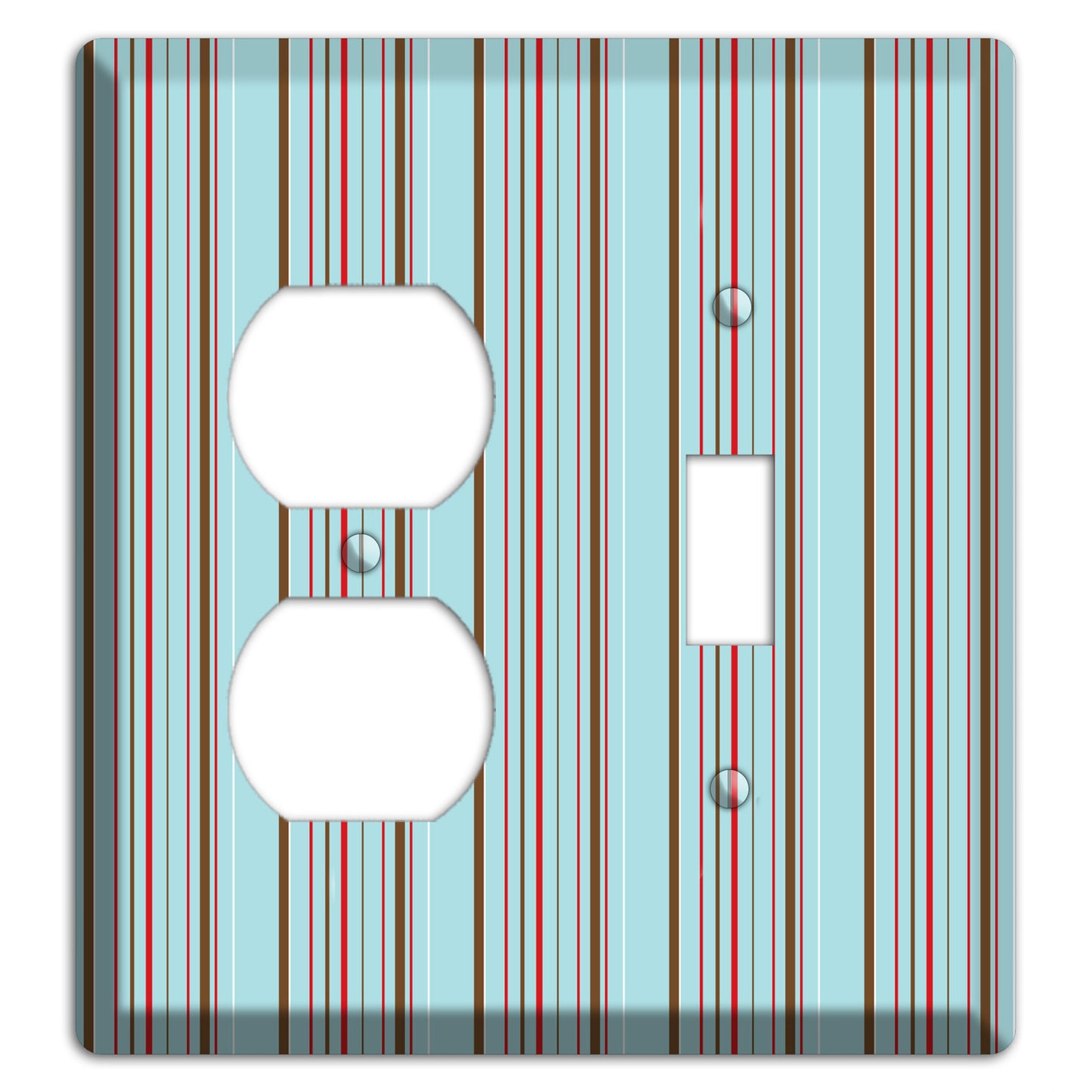 Dusty Blue with Red and Brown Vertical Stripes Duplex / Toggle Wallplate