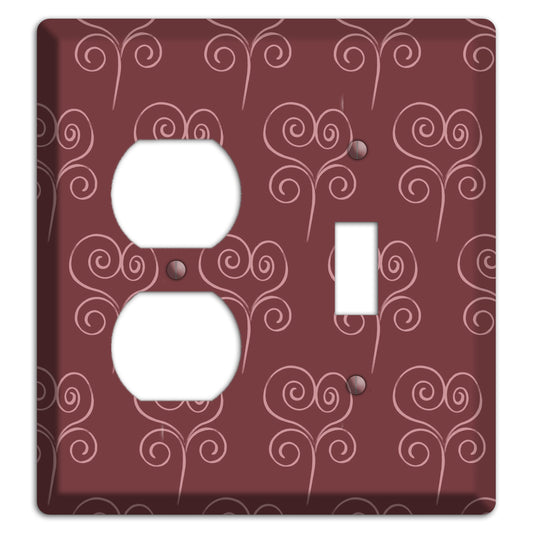 Maroon Scroll Heart Duplex / Toggle Wallplate