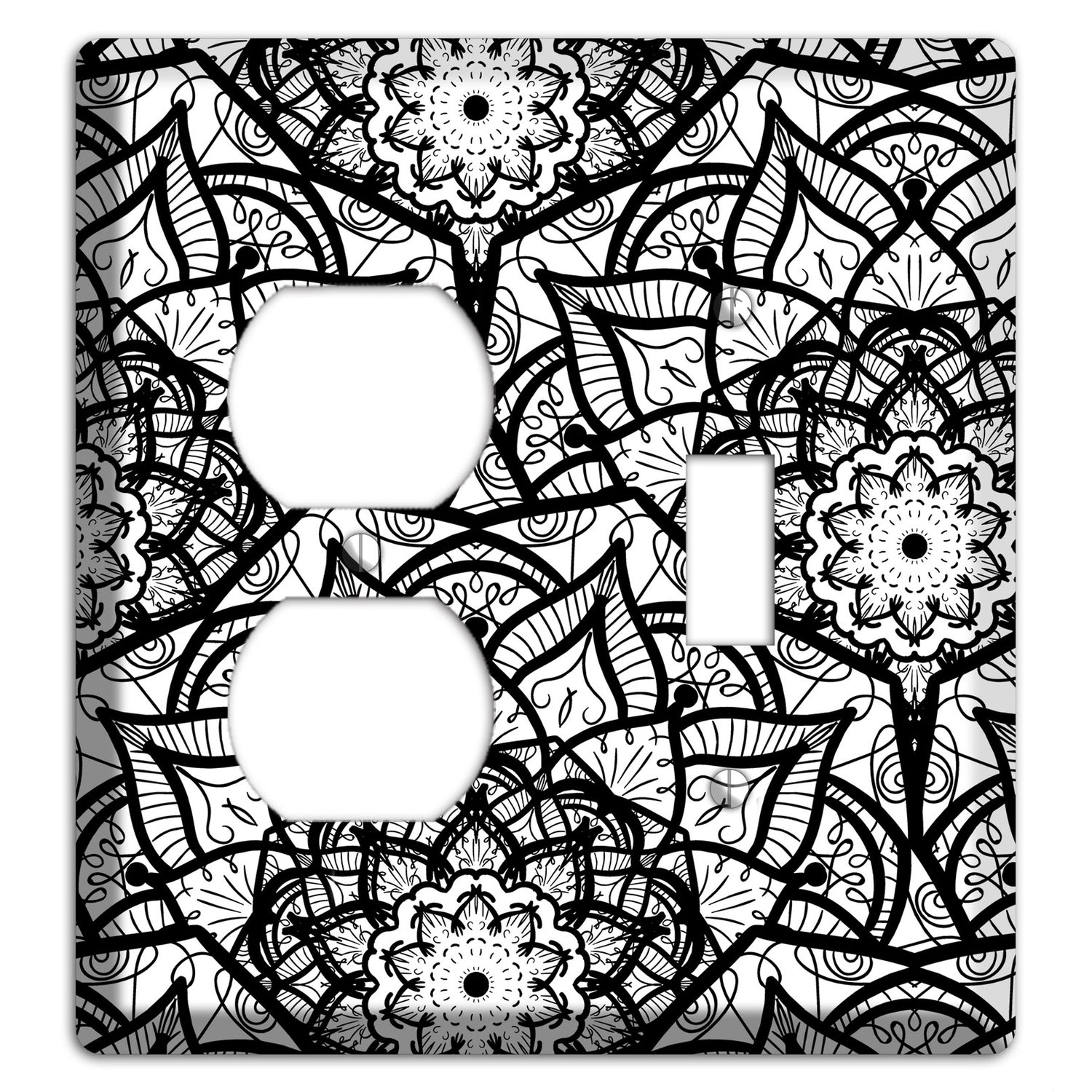 Mandala Black and White Style U Cover Plates Duplex / Toggle Wallplate