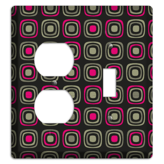 Multi Brown Fuschia Olive Retro Squares Duplex / Toggle Wallplate