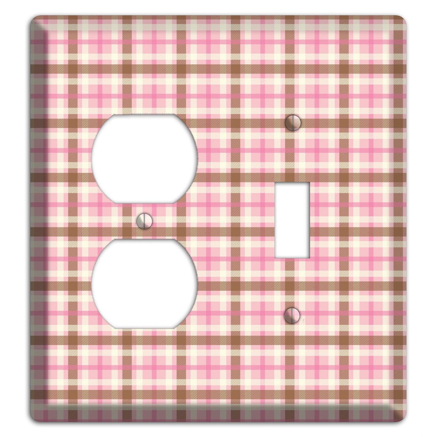 Pink and Brown Plaid Duplex / Toggle Wallplate