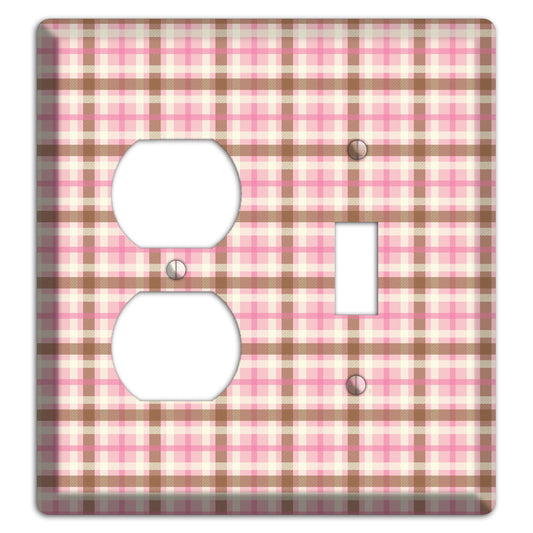 Pink and Brown Plaid Duplex / Toggle Wallplate