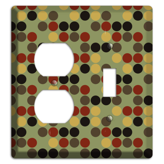 Olive with Red Brown Black Offset Dots Duplex / Toggle Wallplate