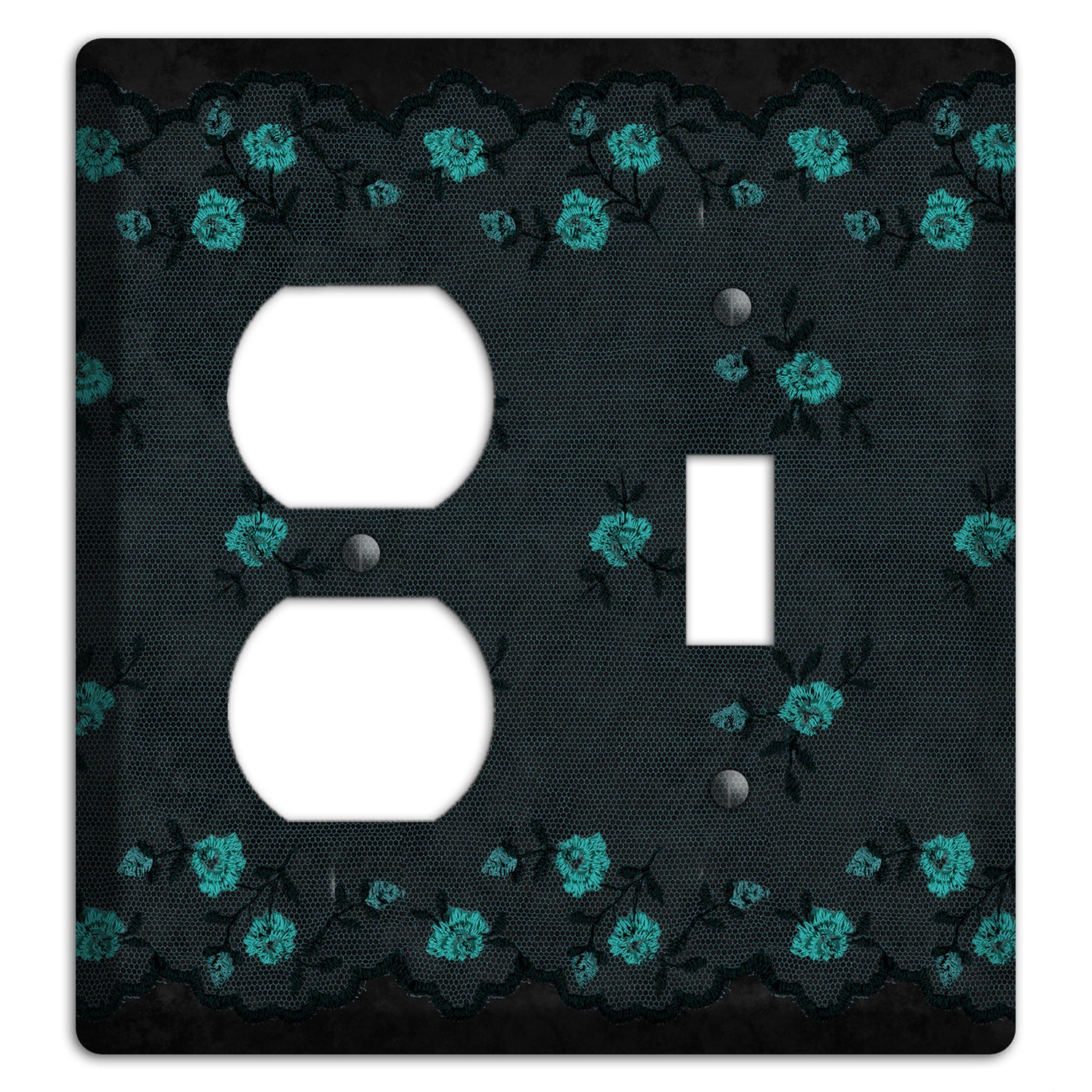 Embroidered Floral Black Duplex / Toggle Wallplate