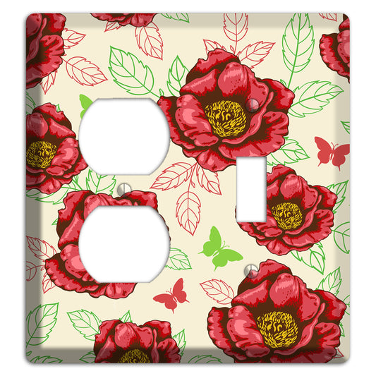 Red Peony Style B Duplex / Toggle Wallplate