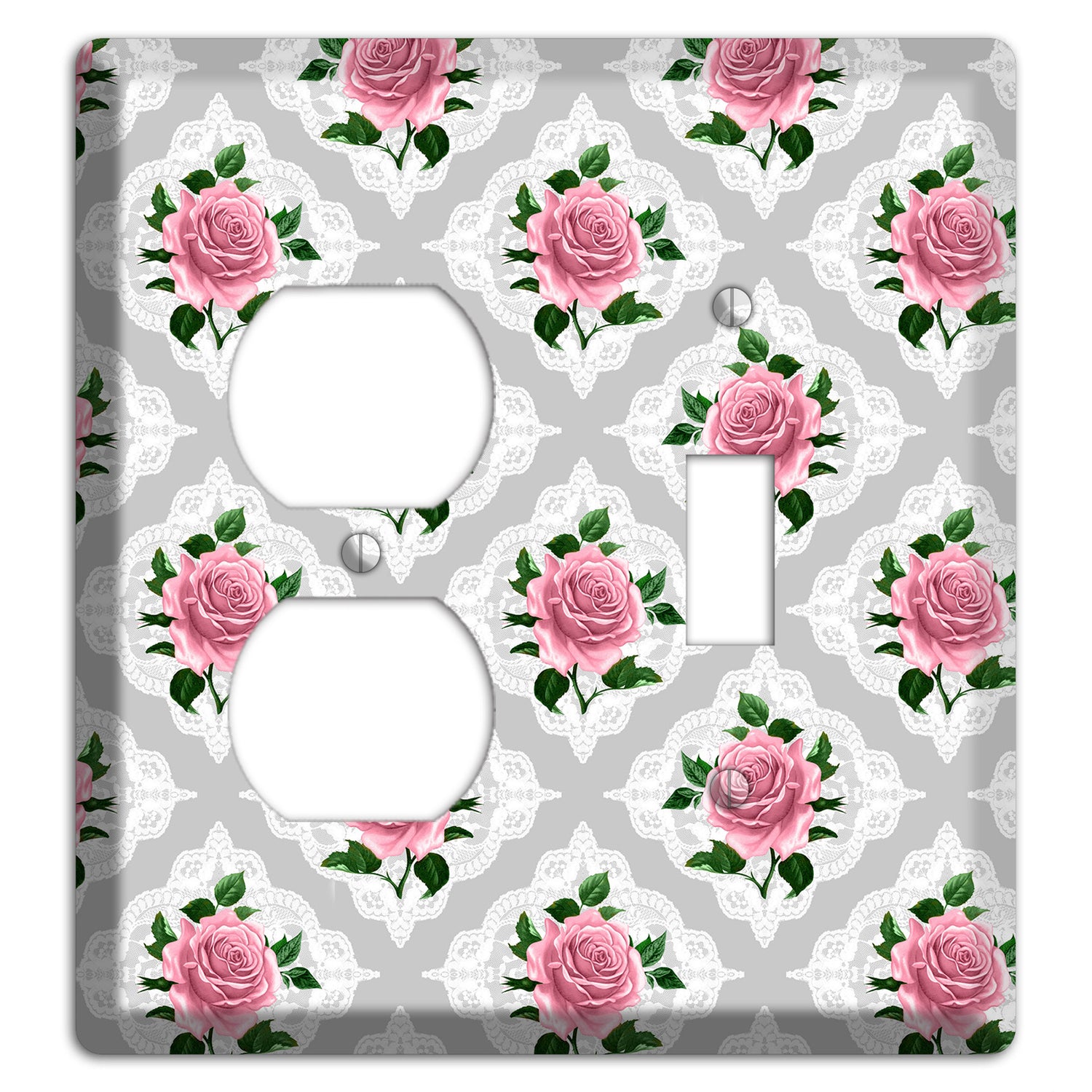 Gray Rose Doily Duplex / Toggle Wallplate