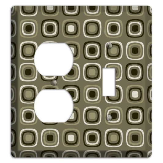 Multi Olive and Brown Retro Squares Duplex / Toggle Wallplate