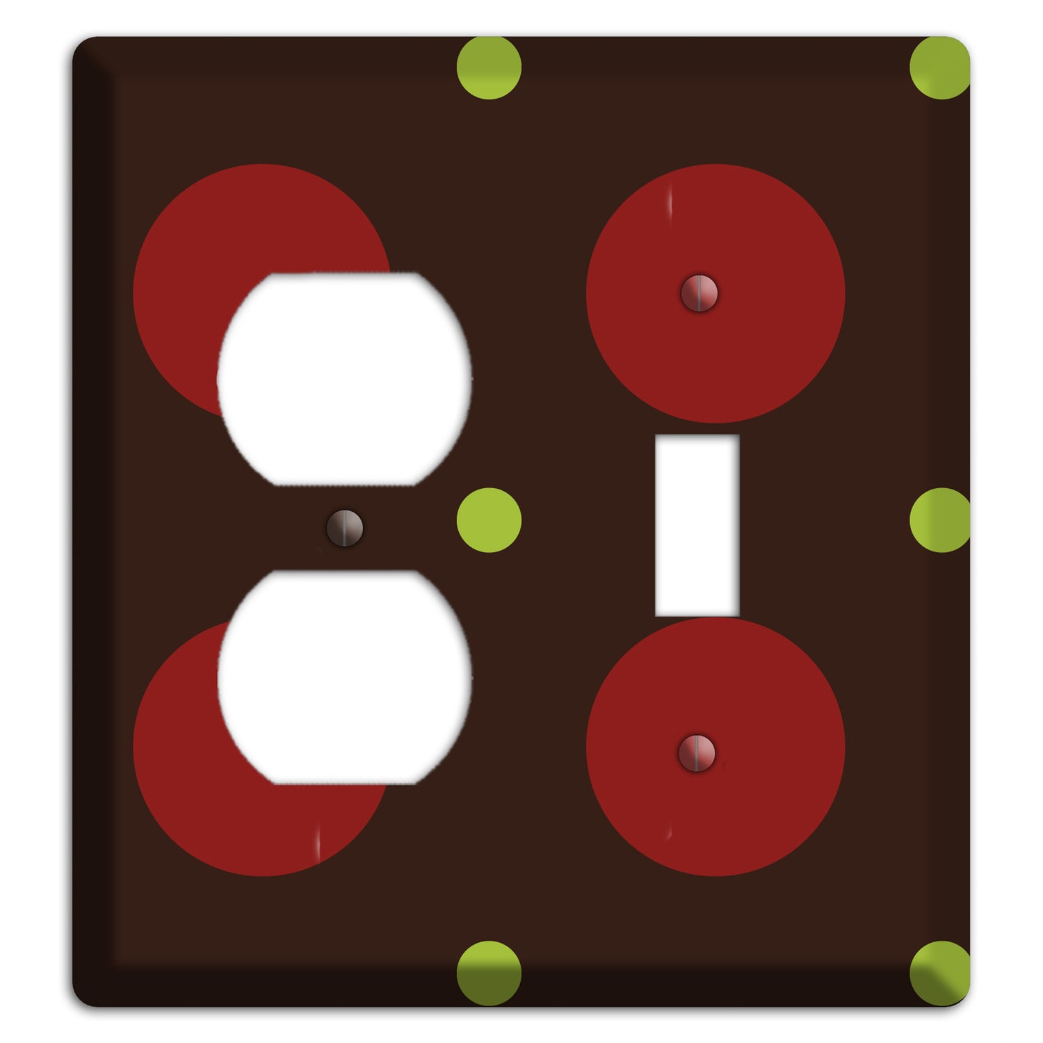 Brown with Red and Green Multi Medium Polka Dots Duplex / Toggle Wallplate