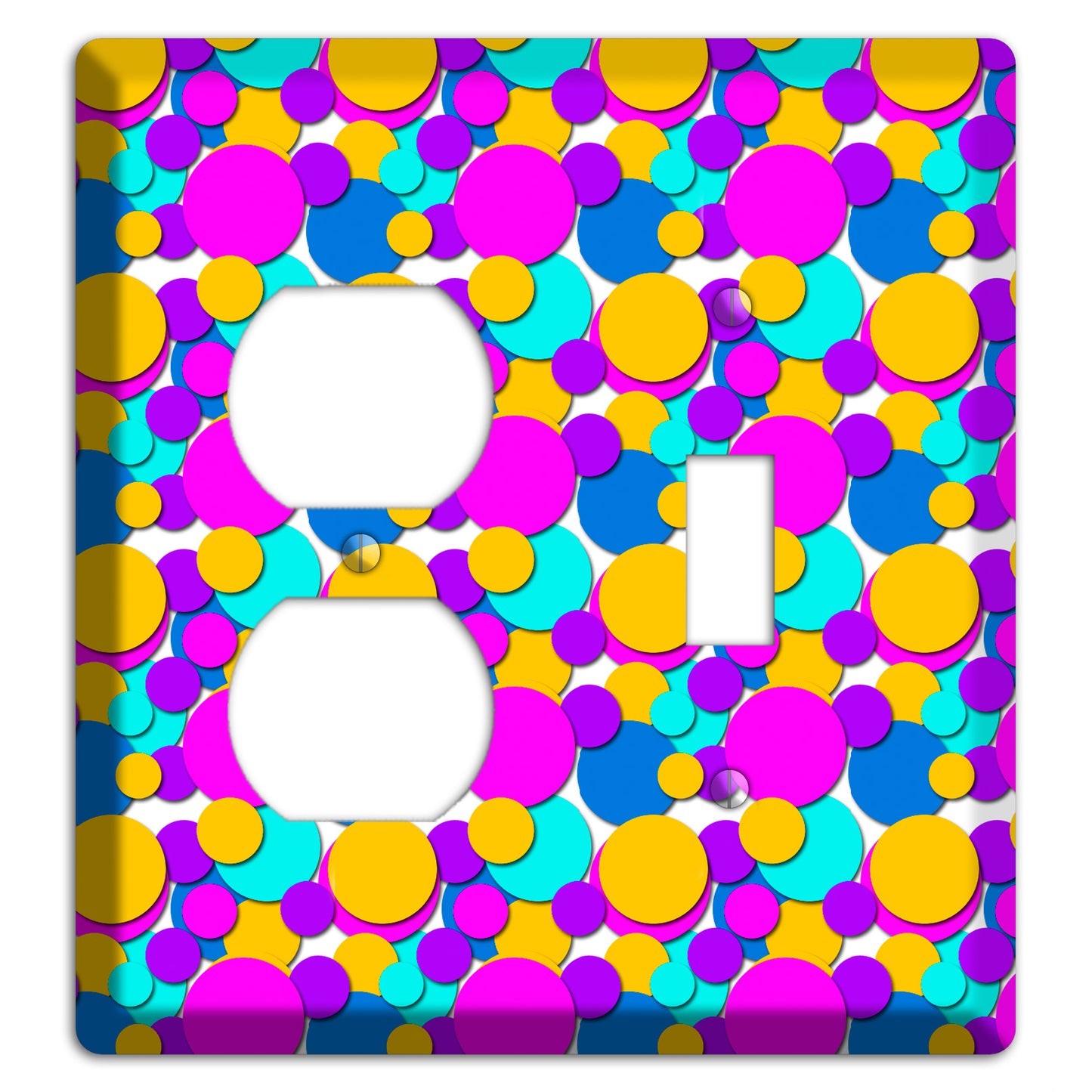 Orange Turquoise Fuschia Blue Bubble Dots Duplex / Toggle Wallplate