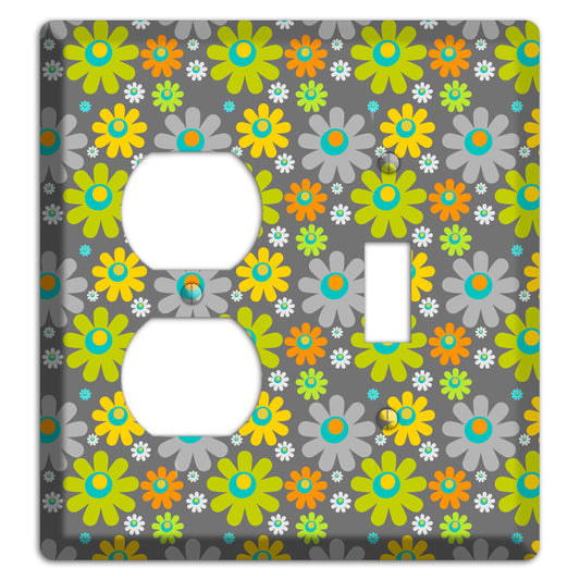 Grey and Yellow Flower Power Duplex / Toggle Wallplate