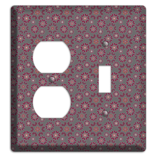 Grey with Tiny Burgundy Retro Suzani 2 Duplex / Toggle Wallplate