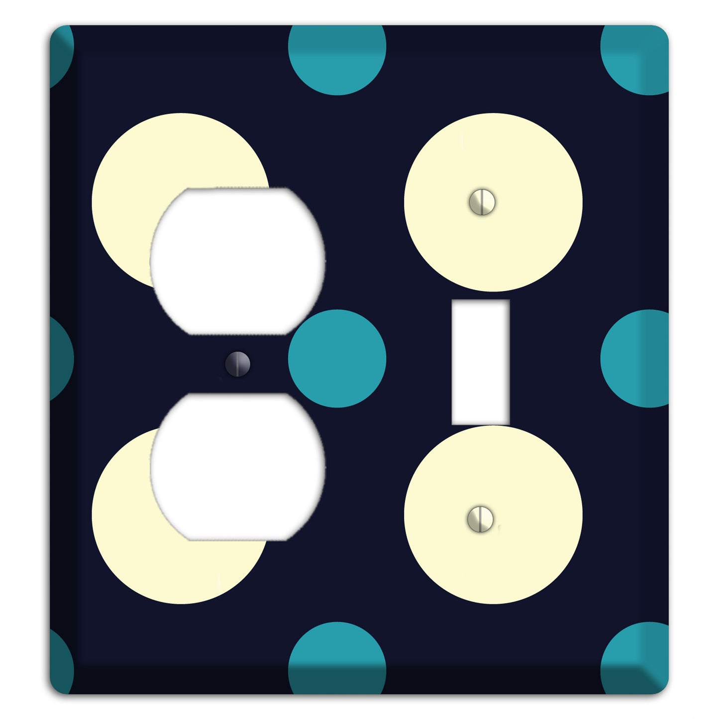 Black with Yellow and Teal Multi Medium Polka Dots Duplex / Toggle Wallplate