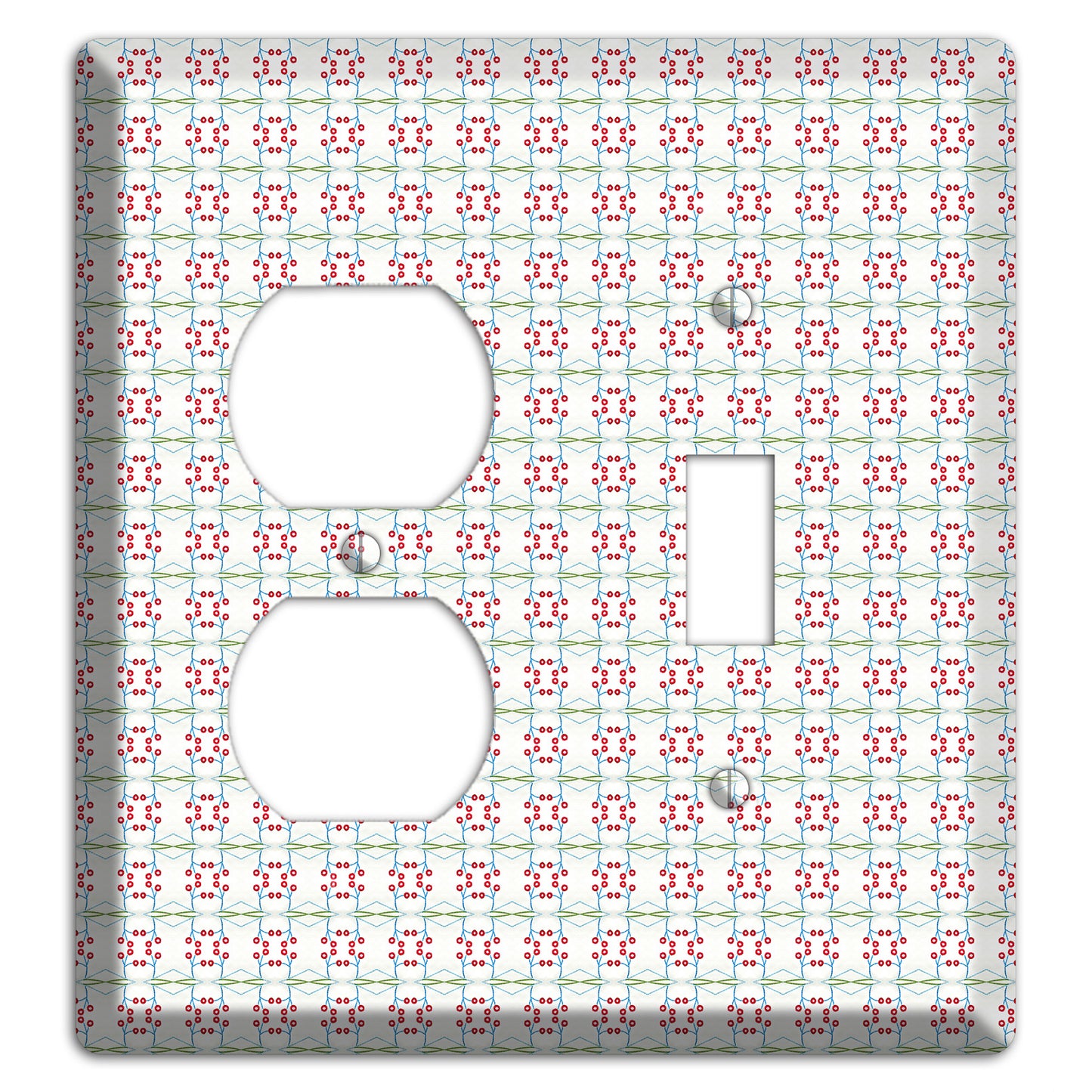 White with Red and Green Tapestry Duplex / Toggle Wallplate