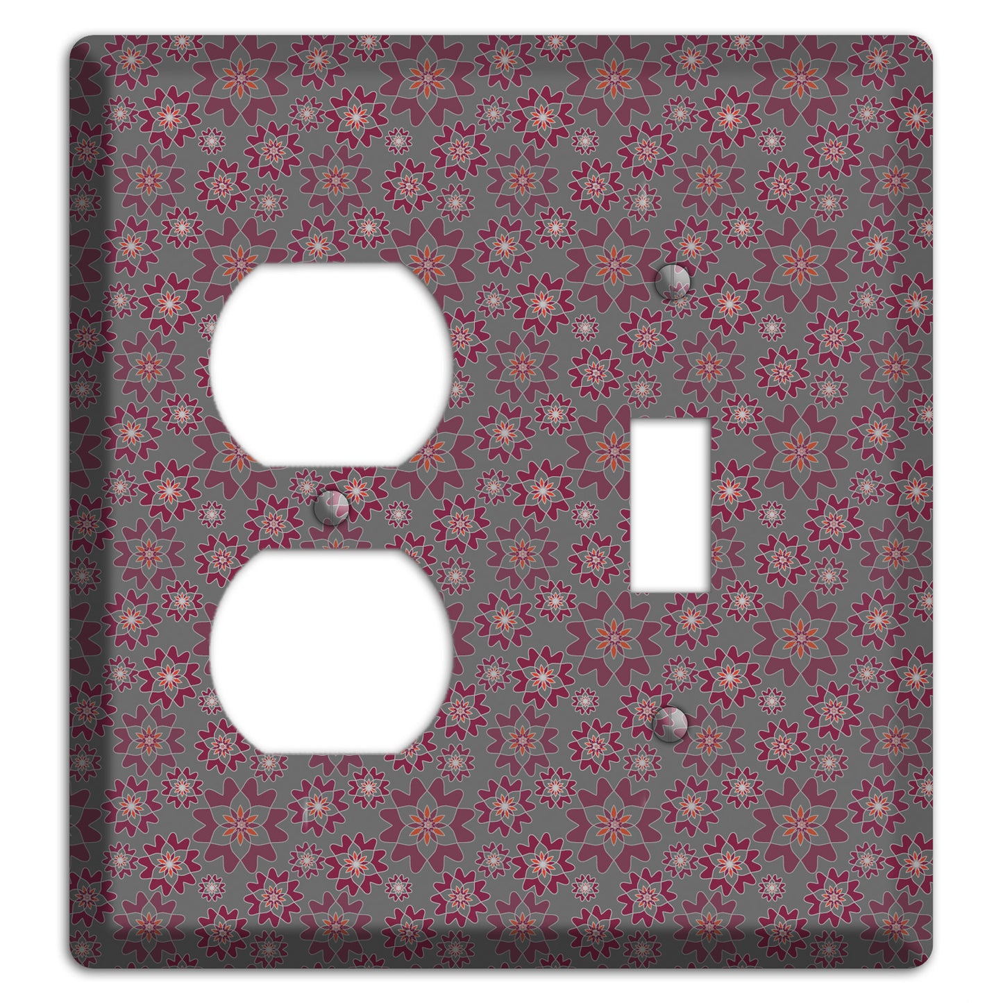 Grey with Tiny Burgundy Retro Suzani Duplex / Toggle Wallplate