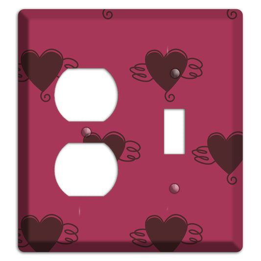 Fuschia Winged Hearts 2 Duplex / Toggle Wallplate