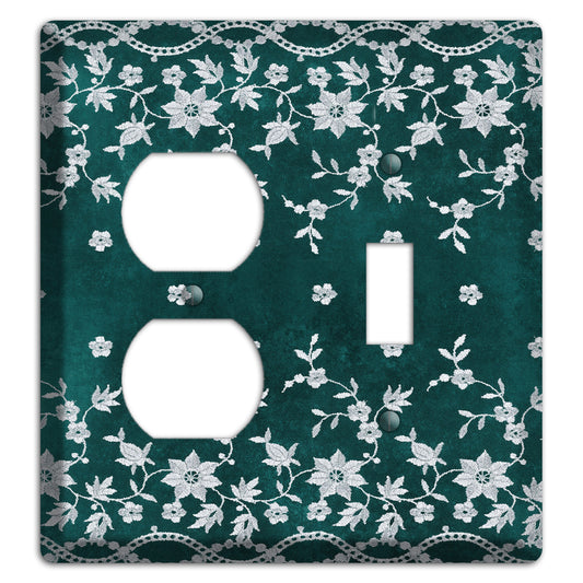 Embroidered Floral Teal Duplex / Toggle Wallplate