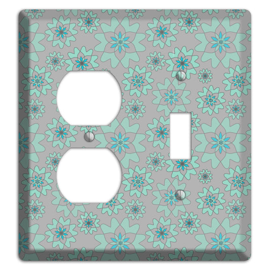 Grey with Aqua Retro Suzani Duplex / Toggle Wallplate