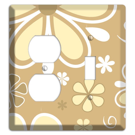 Beige Retro Flowers Duplex / Toggle Wallplate