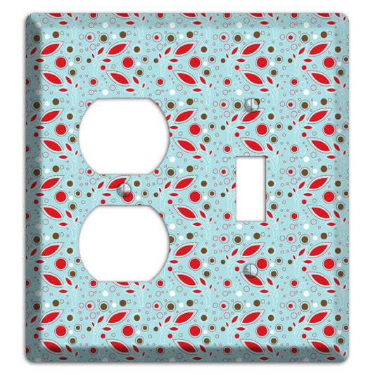 Dusty Blue with Red and Brown Retro Sprig Duplex / Toggle Wallplate