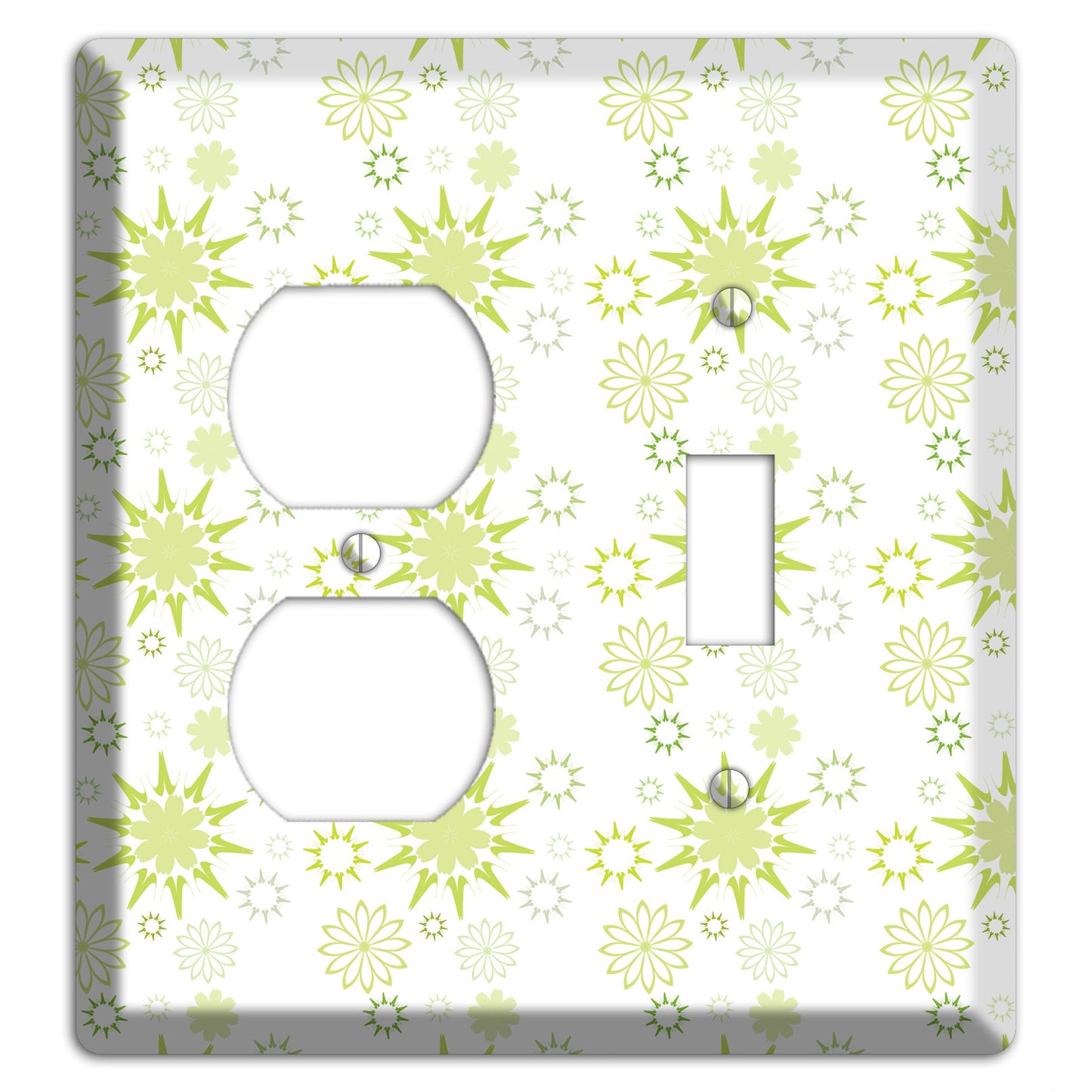 White with Multi Lime Floral Contour Retro Burst Duplex / Toggle Wallplate