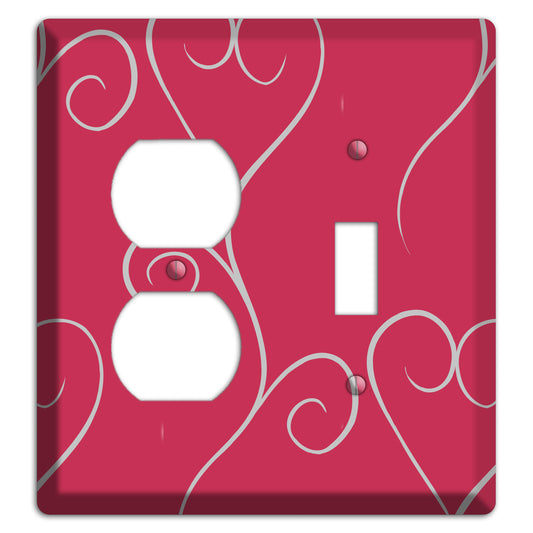 Fuschia Scroll Heart Duplex / Toggle Wallplate