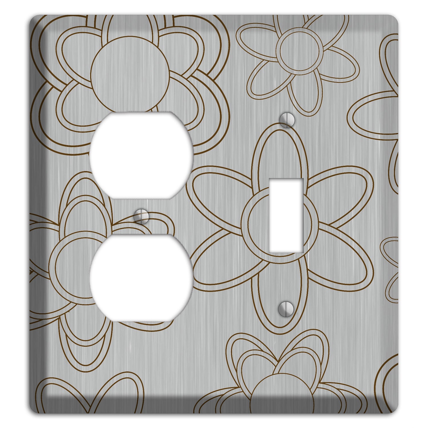 Retro Floral Contour  Stainless Duplex / Toggle Wallplate