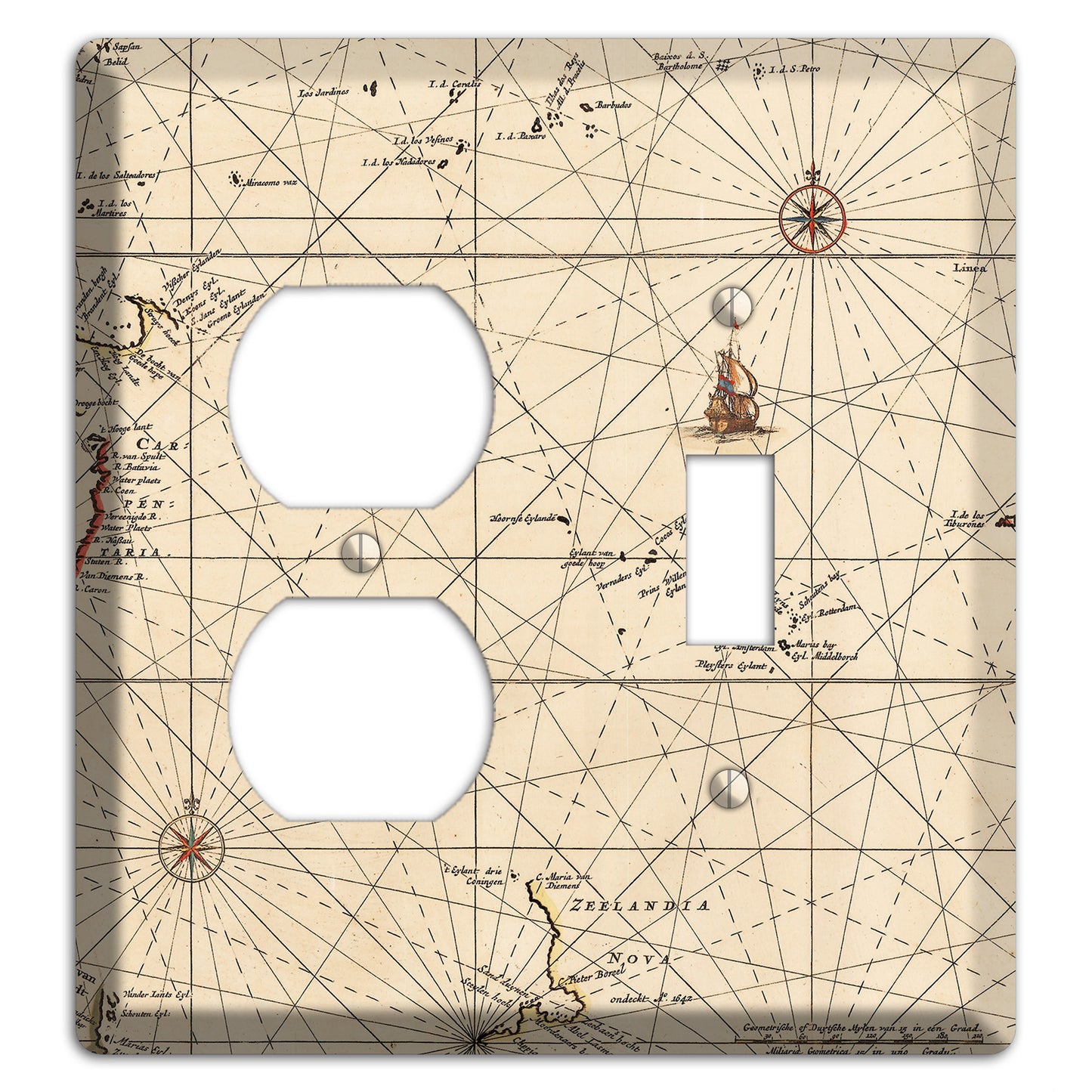 Map of New Zealand Duplex / Toggle Wallplate