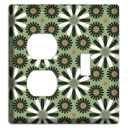 Olive with Scandinavian Floral Duplex / Toggle Wallplate